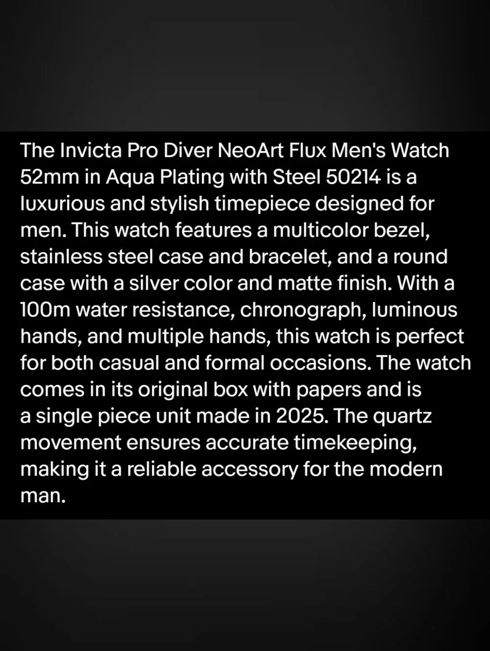 1 of 1 Invicta Pro Diver NeoArt Flux Men's Watch 52mm Aqua Plating Steel 50214